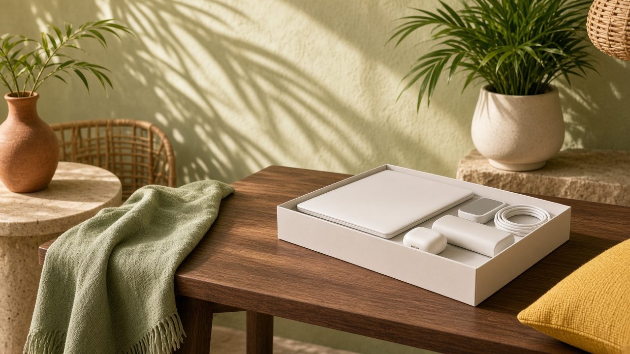 New outlet electronics and marine gear in a hotel-suite setting