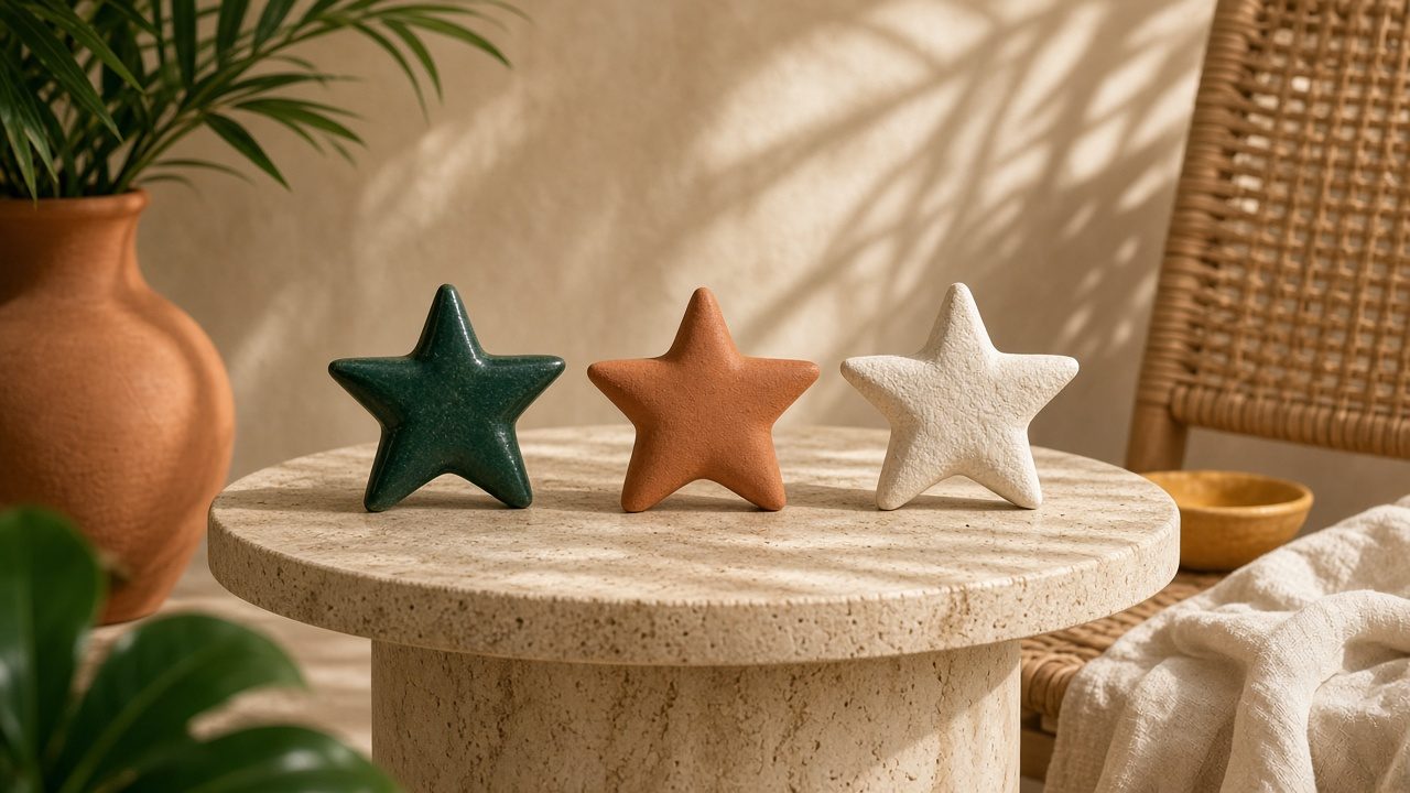 Decorative star objects on a side table, no text